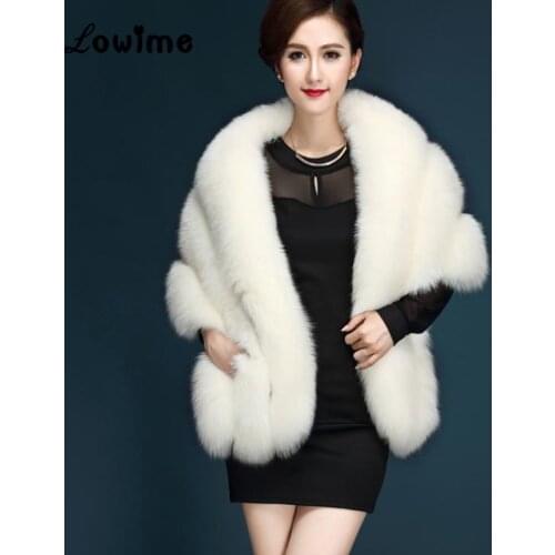 Bolero Women Faux Fur Stoles Wrap Fashion Bridal Capes Winter Wedding Jacket Mariage In Stock Ivory Black Cheap Fur Bolero