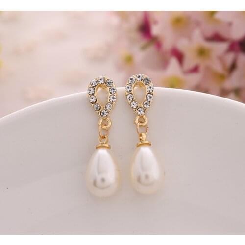 2018 Fashion Gold Crystal Dangle Drop Earrings Brincos Perle Pendientes Bou Pearl Earrings For Woman Pendientes Mujer Moda