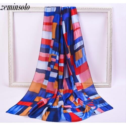 Retro Ladies Silk Scarf Scarves For Women Bandana Shawls Fashion Women Plaid Printed Hijab Scarf Large Soft Satin Scarves Wraps
