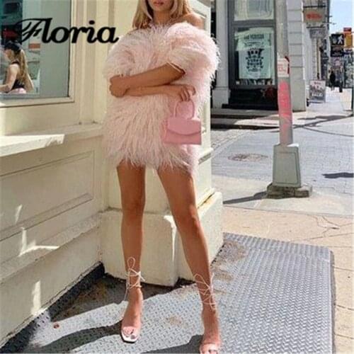Pink Feather Mini Evening Dresses Women Sexy Party Dress Vestido De Festa 2020 Middle East Prom Gown Dubai Custom Made Skirt