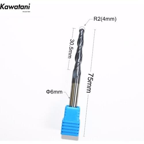 1PCS-6mm*R2.0*30.5*75L,HRC55 CNC TiALN solid carbide end mill,woodworking spherical conical router bit,2 flutes taper ball nose