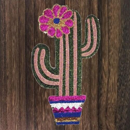 1PC Large Cactus Plant Patch for Clothing Iron on Embroidered Applique Cute Patch Fabric Badge Garment DIY Accessories TH1170