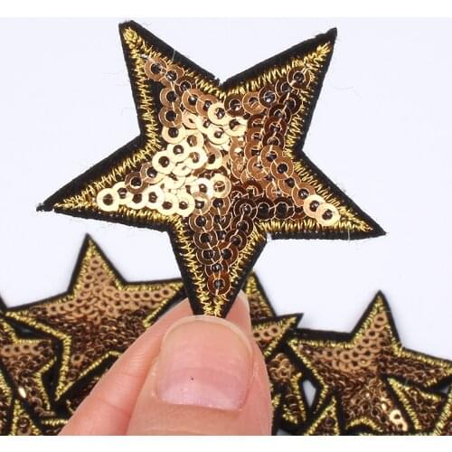 1pc Gold Siler Black Red Star Sequin Patches for Clothing Jeans Embroidery Stripe Appliques Iron on Clothes Star Sticker Badge