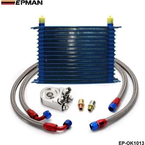 15 ROW AN-10AN UNIVERSAL ENGINE OIL COOLER KIT + ALUMINUM HOSE END KIT EP-OK1013
