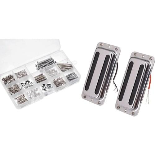 2Pcs Metal Pickups Double Coil Bridge Neck Humbucker Pickups & 1box Electric Guitar Screw Kit (9 Types) with Springs