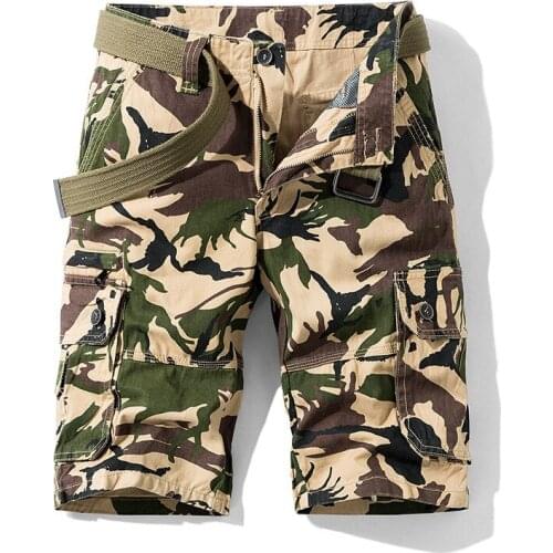 2021 New Summer Camouflage Cargo Shorts Men Korean Fashion Mid-waist Knee Length Mens Shorts 100% Cotton Multi-pockets Short Men