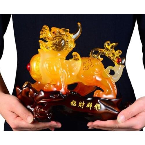 2021 GOOD LUCK OFFICE HOME TALISMAN PROTECTION MONEY DRAWING 3D PROPITIOUS CRYSTAL PI XIU SCULPTURE FENG SHUI STATUE 24CM