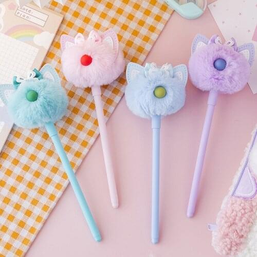24PCS Creative Cute Plush Bow Gel Pens 0.5mm Black Water Pen Signature Pen Stationery Office Accessories