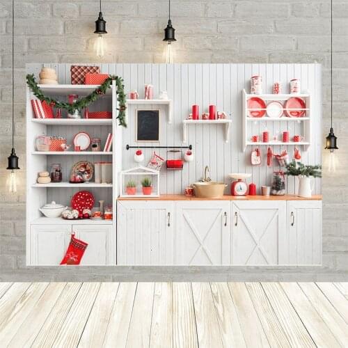 Avezano Backdrops For Photography Merry Christmas Light White Kitchen Red Christmas Decor Gift Plate Background For Photo Studio