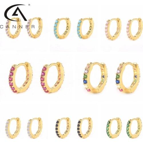 CANNER Pendientes Plata 925 Round Earrings For Women Colourful Hoop Earring Dangle Cartilage Jewelry Ear Piercing Unusual Серьги