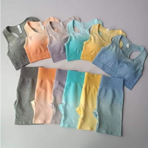 2pcs Seamless Yoga Set Women Shorts Fitness Sportswear Woman Gym Sport Bras Push-up Strappy Sports Top Set Sports Suits