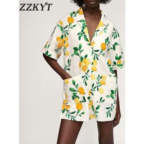 ZZKYT 2021 Women Summer Fashion Floral Print Pockets Long Blouses Vintage Lapel Collar Short Sleeve Office Lady Female Chic Tops