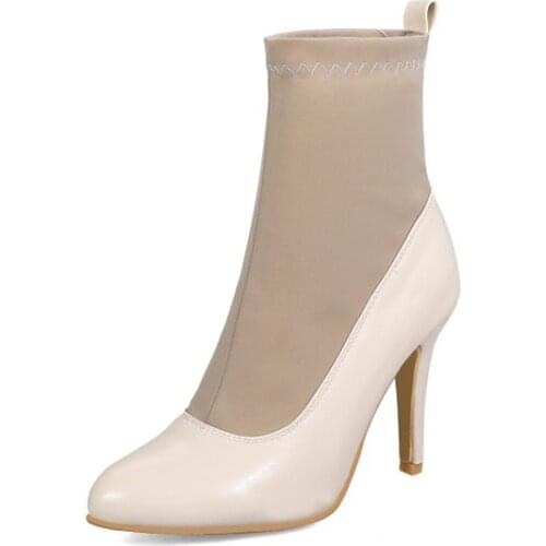 Big Size 11 12 13 14 15 16 17 Fashion boots with pointed thin heels and high heels, middle boots, sleeve elastic cloth