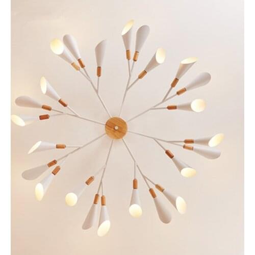 Designer Chandelier For Living Room Modern White Lustre Wooden Bedroom Lighting Nordic Surface Mounted Chandeliers