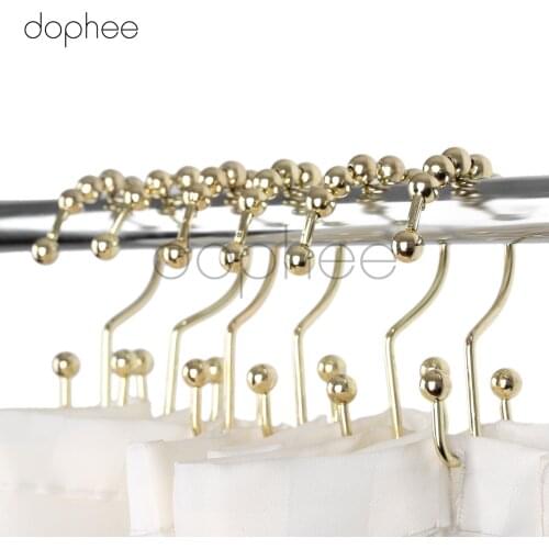 Dophee 12pcs Glide Bathroom Curtain Hook Multi-Colors Stainless Steel Double Hooks 5 Polished Satin Nickel Roller Balls