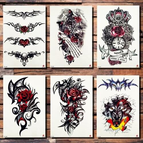 FANRUI Wrist Rose Flower Gun Love Crown Temporary Tattoo Sticker Robotic Arm Mechanical Wolf Flash Tattoos Body Art Fake Tatoo