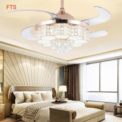 European style crystal fan chandelier bedroom dining room lamp with invisible fan modern household electric fan chandelier