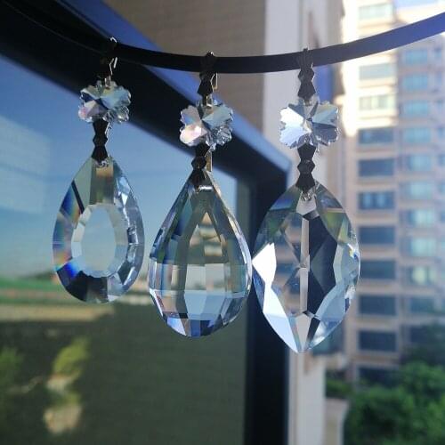 Camal 2pcs Clear 38mm Crystal Pendant Prisms w/ 14mm Snowflower Beads w/ Gold Bowties Chandelier Lamp Parts Wedding Centerpiece