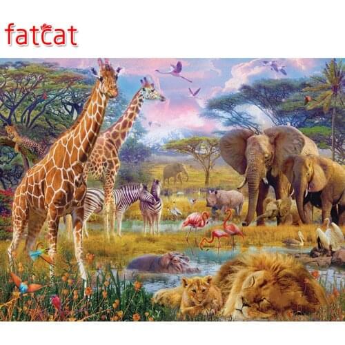 FATCAT 5d diy diamond painting giraffe lion elephant 100% square round drill diamond embroidery sale needlework decor AE504