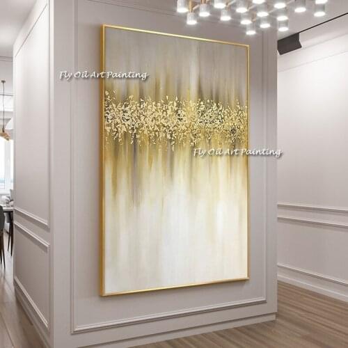 Handmade Oil Painting Abstract Gold Foil Modern Thick Knife Oil Canvas Painting For Living Roon Bedroon Wall Decoration Pictures