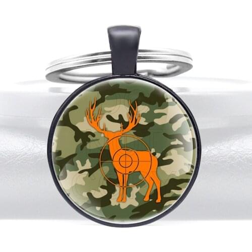 Classic Hunting Elk Design Glass Dome key Chains Men Women Key Ring Jewelry Gifts