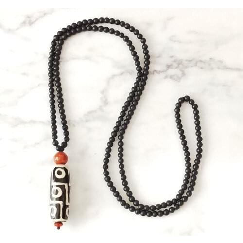 Healing Necklace Boho DZI Beads Matte Onyx Agates Jaspers Stone Payer Mala Yoga Pendant Necklace Knotted Handmake for Women Men