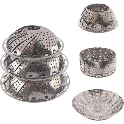 Steam Stainless Steel Food Steamer Basket Mesh Vegetable Cooker Steamer Expandable Kitchen Tools