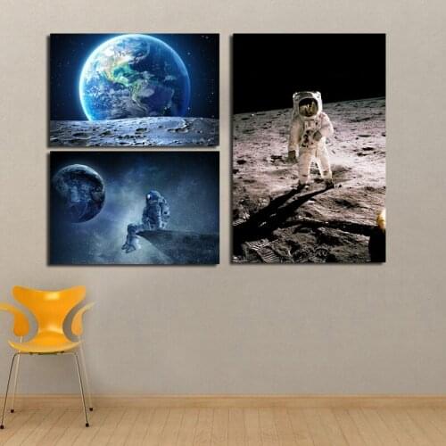 Space Astronaut Earth Moon Planet Wallpsper Canvas Painting Print Living Room Home Decor Modern Wall Art Oil Painting Poster HD