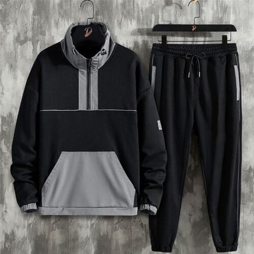 Men Oversized Hip Hop Sweat Suits Spring Autumn Mens Tracksuit Streetwear Fashion Stand Collar White Hoodie+Pants 2 Piece Sets