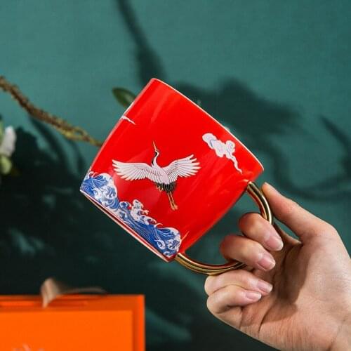 Maker Cup Creative Double Crane Coffee High-end National Style Couple Ceramic