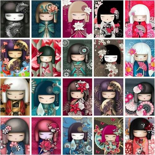 Cute Little Girl Diamond Painting Kits for Adults Traditional Japanese Style Diamond Mosaic Rhinestones 5D Full Drill Decoration