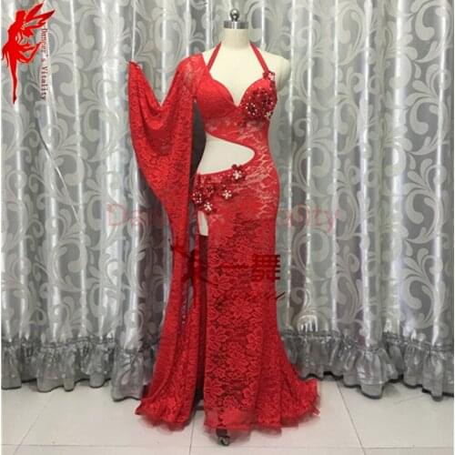 Lady Performance clothes Women luxury dance dress bra and lace long dress 2pcs latin dance/ballroom dance dresses B/C cup S/M/L