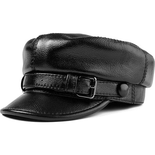 2022 Genuine Leather Cowhide Cap Men Real Leather Hats Winter Black Brown Luxury Navy Hat Brand Cap For Men Dad Flat Caps Male