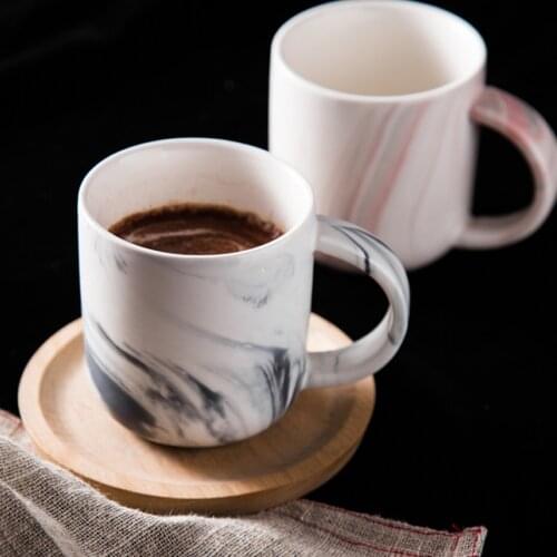 MUZITY Ceramic Coffee Mug Creative Marble Design Porcelain Tea Mug 400ml Breakfast Light Red Milk Mug With Handgrip