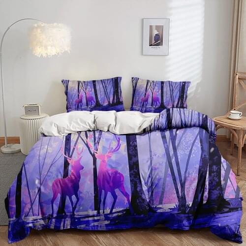 Custom Cute 3D Print Cartoon Forest Elk Beding Set Pillowcase Duvet Cover Modern Home Bedroom Decor Queen King Single Kids