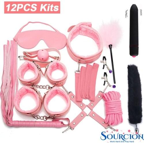 SWT BDSM Kits Exotic Adults Games Sex Toys Leather for Sex Whip Gag Tail Plug Women Bondage Handcuffs sex tools for couples