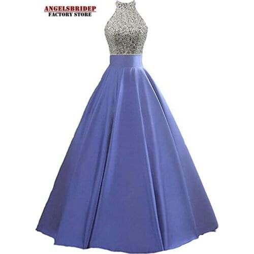 New Arrival 2021 High-Neck Evening Dress Vestidos De Festa Formal Sequin Bodice Floor-Length Abendkleider Formal Prom Party Gown