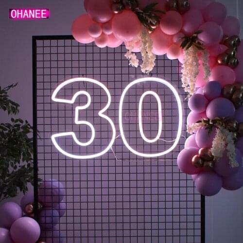 OHANEE Neon Sign Number 30 Thirty Birthday Decoration Light Led Room Wedding Party Beer Bar Decor Custom Drop Shipping