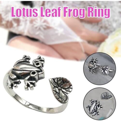 Frog Open Ring with Lotus Leaf Vivid Animal Figure Metal Finger Jewelry Adjustable Retro Style Gift for Women Men BH