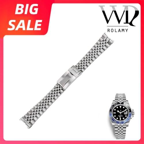 Rolamy 20mm Top Quality 316L Steel Replacement Wrist Watch Band Strap Bracelet Jubilee with Oyster Clasp For Rolex GMT Master II