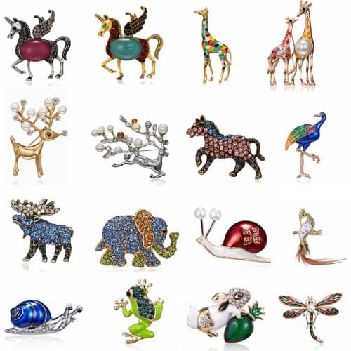 Rinhoo Enamel Animal Brooch Giraffe Horse Snail Elk Rabbit Parrot Bird Elephant Frog Insect Brooch For Women Men Brooch Pin Gift