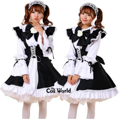 S-3XL 8 Colors Japanese Lolita Sweet Long Sleeve Apron Maidservant Maid Restaurant Dress Uniform Outfits Anime Cosplay Costume