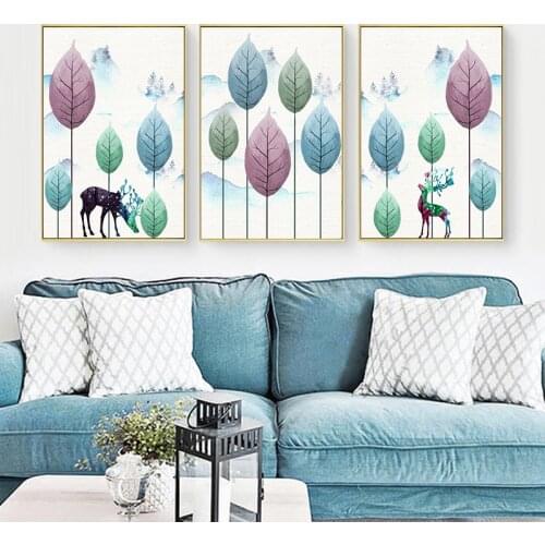 Modern Abstract Tree Deer Wall Art Canvas Painting Nordic Posters and Prints Home Decoration Wall Pictures for Living Room Decor