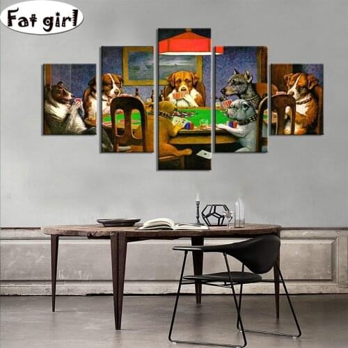Fun painting 5D diamond painting Dogs playing card entertainment cross stitch embroidery square round Handmade kit home decor