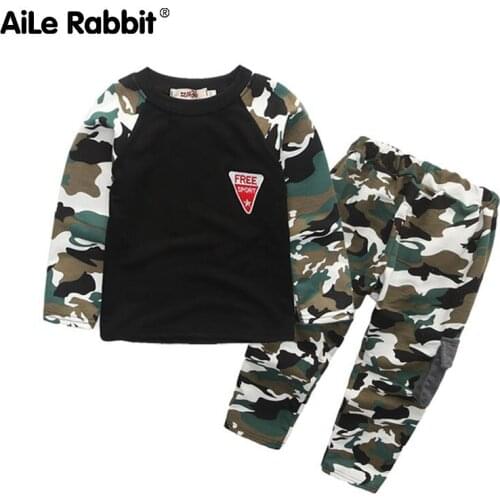 Spring Boys Girls Clothes Set Fashion Camouflage Sports Leisure Set Childrens Long-sleeved T-shirt + Pants 2 Pieces