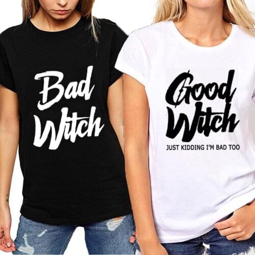 Casual Female Best Friends Sister Bff T-shirt Tops Tees Letter Printed Top Tee Shirt Femme Couple T-shirt BAD WITCH GOOD WITCH