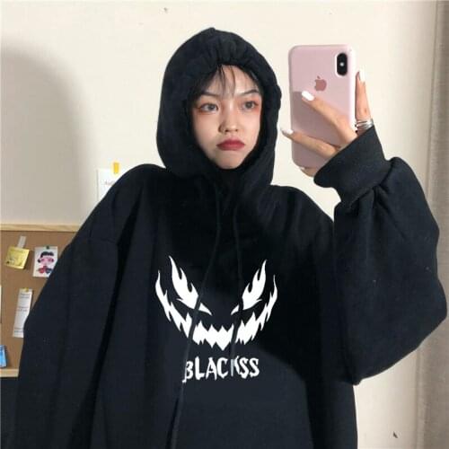 Oversize itself sweatshirt women Gothic alien printing Women Hooded Simple All-match Leisure itself Loose Streetwear Sweatshirts