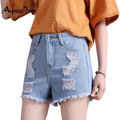2019 Women Denim Shorts Vintage High Waist Ripped Straight Jeans Shorts Lady Girls Female Street Wear Sexy Shorts For Summer