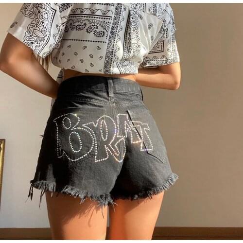 B-TOTO American Retro Black And Gray Niche Letters Raw Edge Shorts Female Tide Ins Summer Hot Pants 2021 New Fashion
