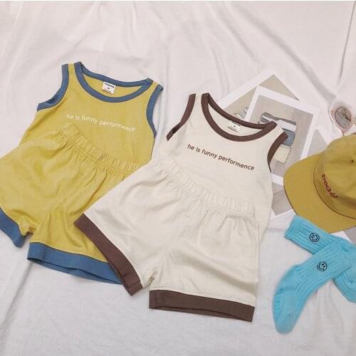 Toddlers Children Summer Clothing Sets Letter Vest T-shirt Cotton Shorts 2pcs Korean Style Baby Boys Sports Outfits Kids Suits